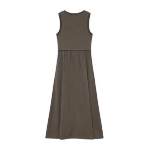 Mint Velvet Khaki Ruched Trim Cotton Midi Dress